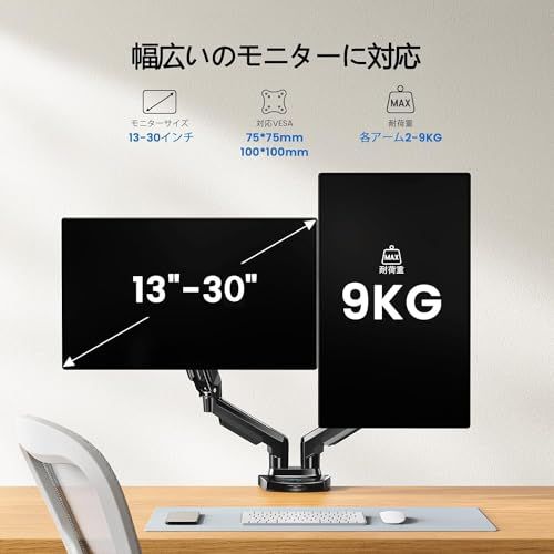 HUANUO ファーノー PCモニターアーム デュアル 液晶ディスプレイアーム 2画面 13?32インチ対応 耐荷重2?9 kg ガススプリング式 グロメット式＆クランプ式 VESA 100*100 多角度調節 ケーブル収納 HNDS a 162 cfa 6