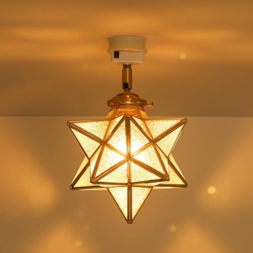 共同照明 シーリングライト E 17 星形 ガラスシェード 引掛けシーリング 天井ライト おしゃれ GT-DJ 005 Q-C 35-T 4 W 照明器具 立体感 アンティーク レトロ LED電球付き ゴールド 453 f 18 7