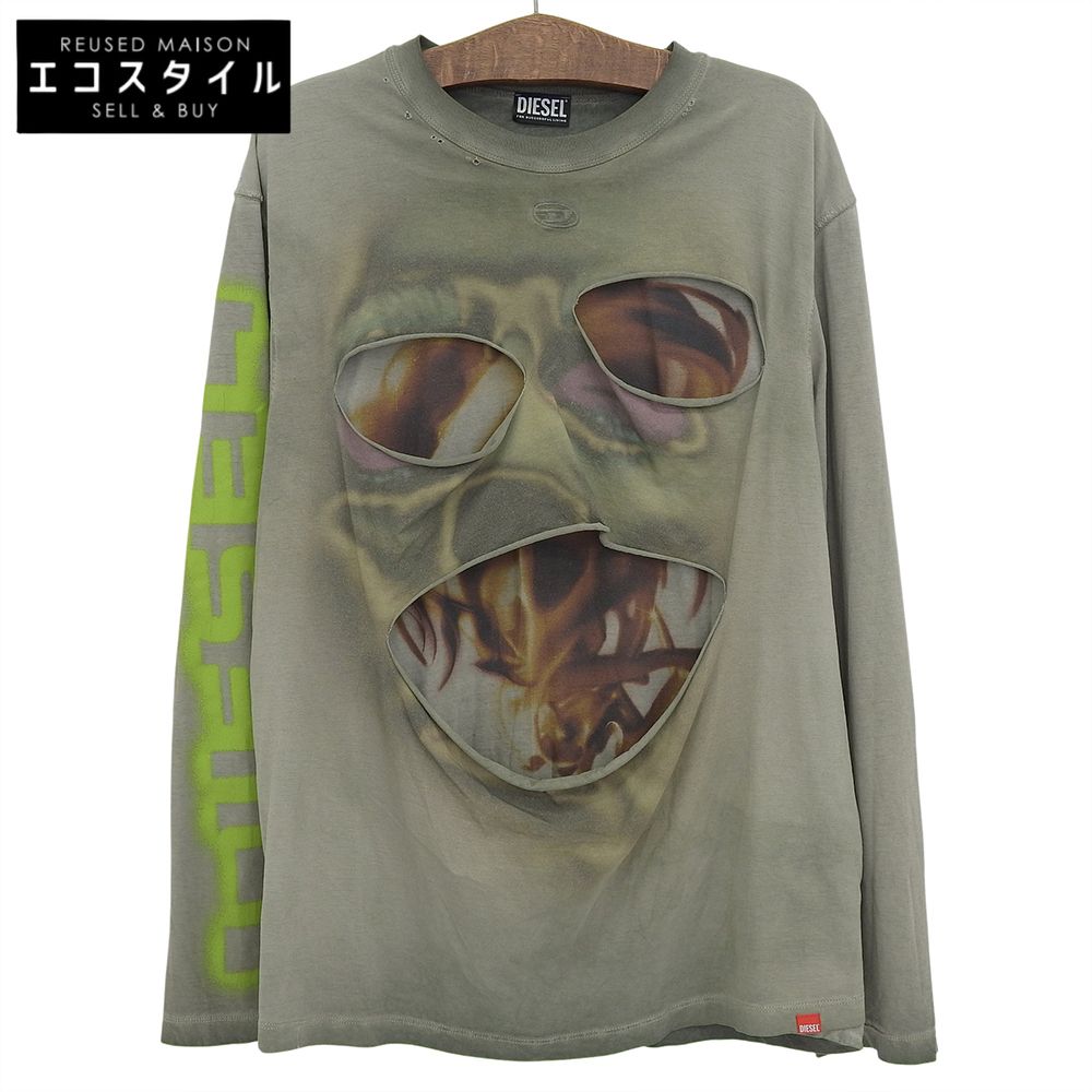 DIESEL ディーゼル ダメージ加工 Tシャツ XL グレー グランジ y2K DIESEL ディーゼル T-CRANY ダメージ加工 レイヤー ロングTシャツ
