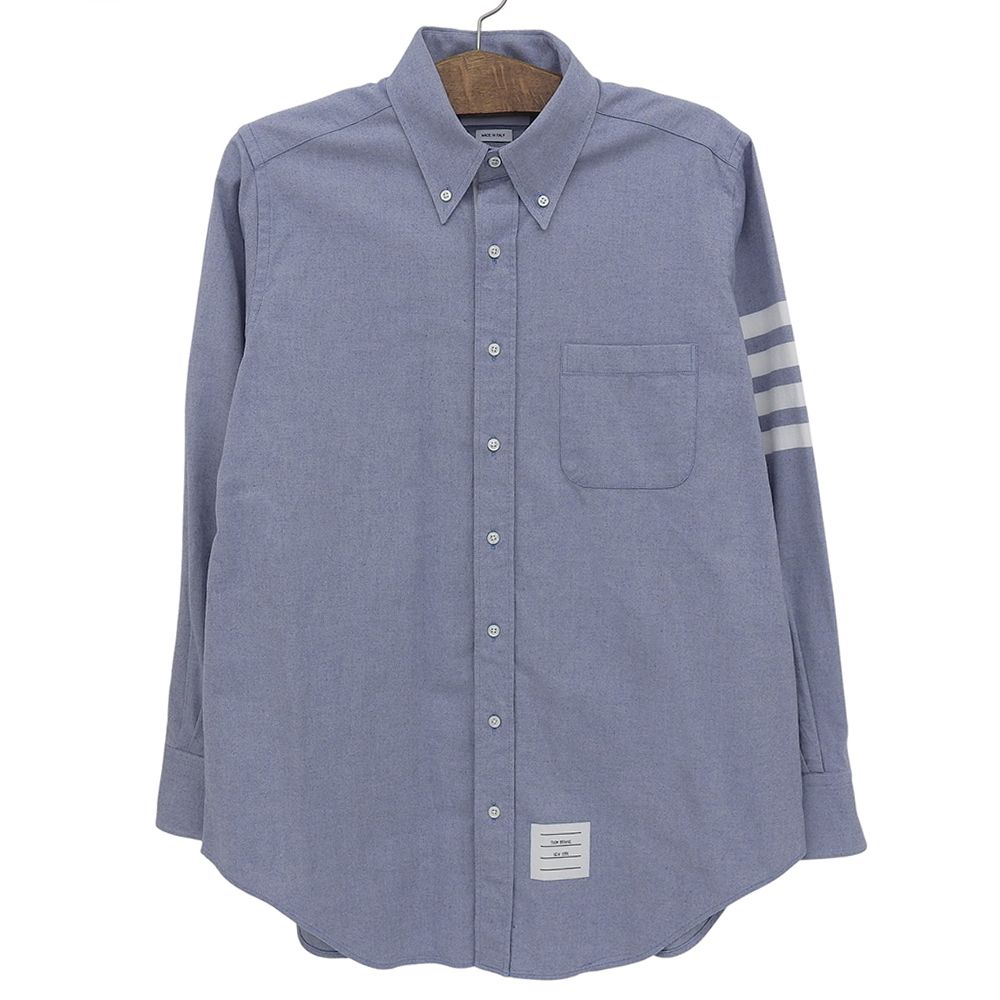 トムブラウン　4bar 長袖シャツ　ブルー THOM BROWNE トムブラウン 4BAR コットン 長袖シャツ トップス メンズ