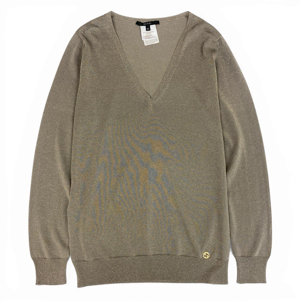 33a26 【美品】GUCCI グッチ Vネック ニットセーター ラメ GGロゴ