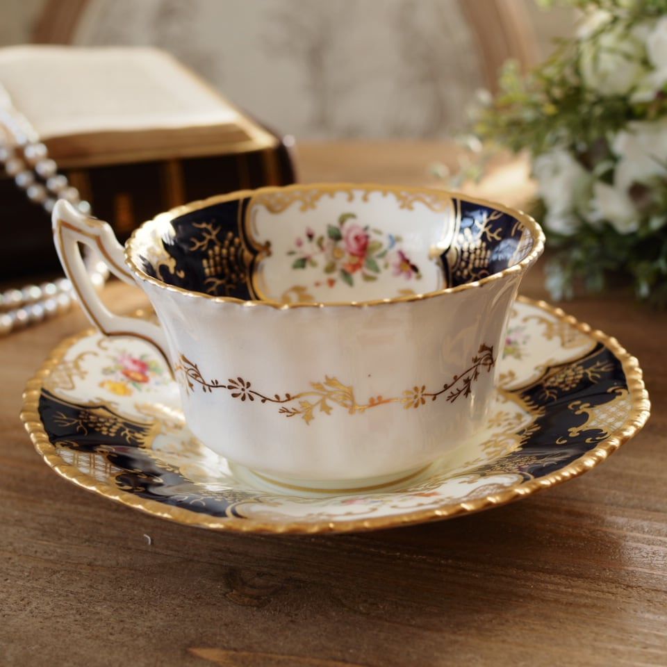 【最終セール】コールポート バットウィング アンティーク ティーカップ＆ソーサー 訳あり｜アンティーク食器｜Coalport コールポート｜Bat Wing バット