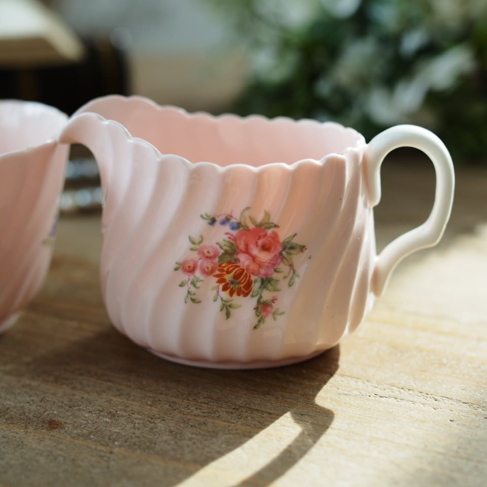 英国ミントン ロゼッタ パステルピンクが可愛いクリーマー＆シュガーボウル F 1