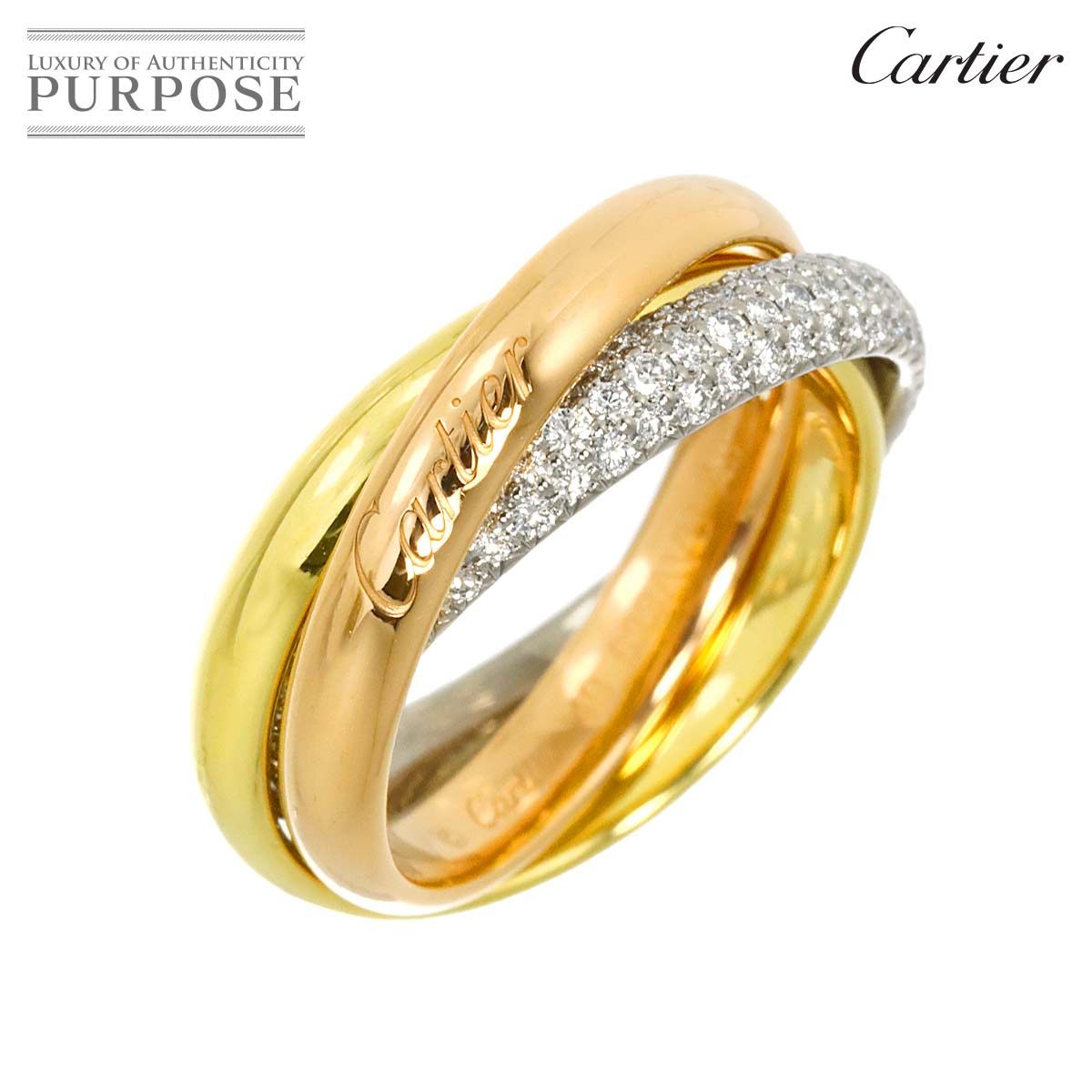 カルティエ Cartier トリニティ MM #49 リング パヴェ ダイヤ K18 YG