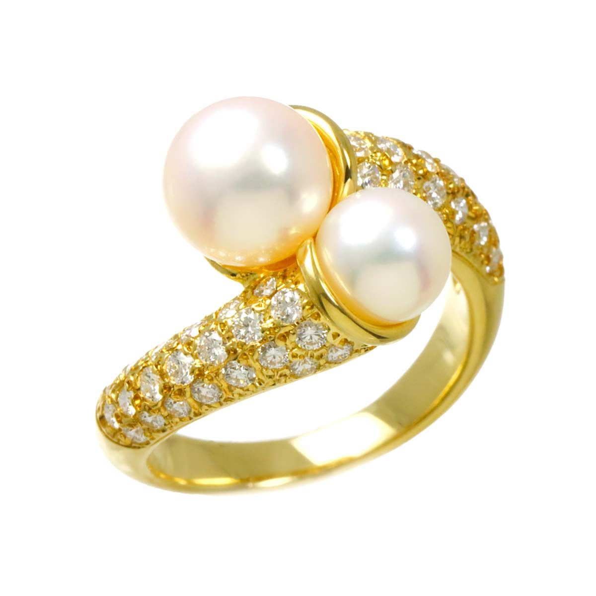 ミキモト MIKIMOTO 9号 リング アコヤ真珠 7.5-6.0mm ダイヤ K18 YG