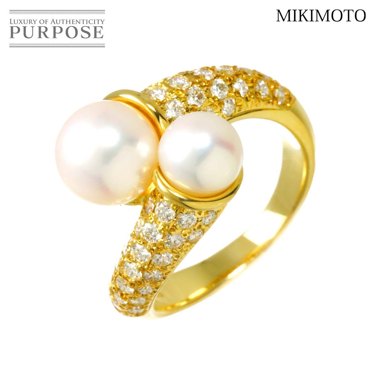 ミキモト MIKIMOTO 9号 リング アコヤ真珠 7.5-6.0mm ダイヤ K18 YG
