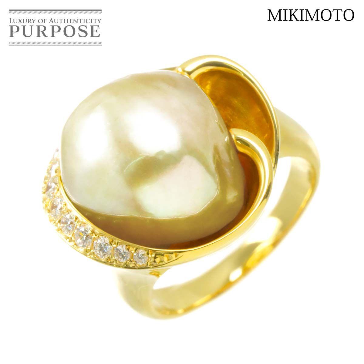ミキモト MIKIMOTO 17号 リング 白蝶真珠 ダイヤ K18 YG 750 パール 