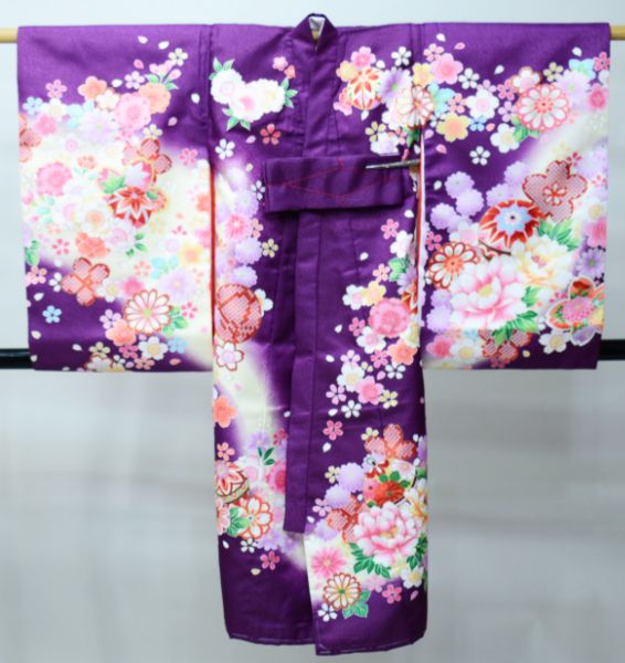 お宮参り 産着 女児 合繊 豪華絢爛 のしめ 金刺繍 綸子地 紫色 一つ身