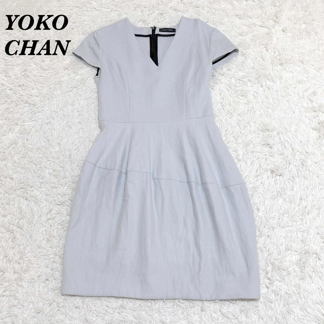 美品 YOKOCHAN 半袖 ひざ丈ウールフレアワンピース 38 水色 - メルカリ