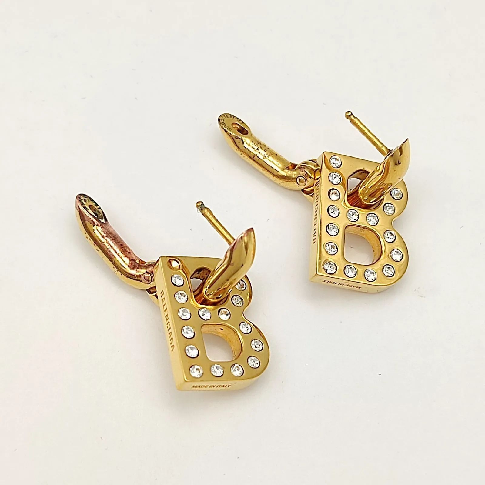 美品】BALENCIAGA バレンシアガ Bチェーン XS ゴールドピアス クリア