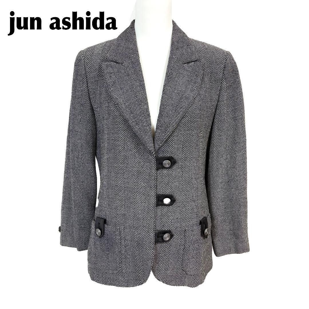 美品 jun ashida レザー使い羊毛テーラードジャケット 11 グレー