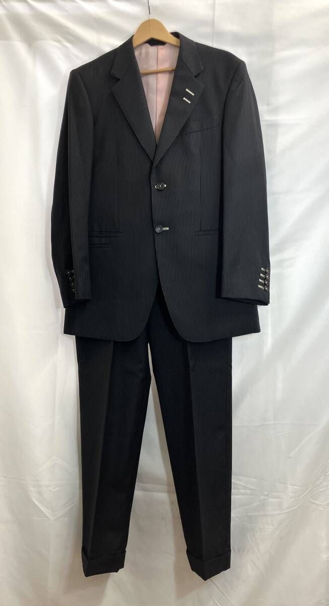 ポールスミス × ロロピアーナ スーツ セットアップ L ブラック ストライプ Paul Smith ロロピアーナ セットアップスーツ ストライプ ポ