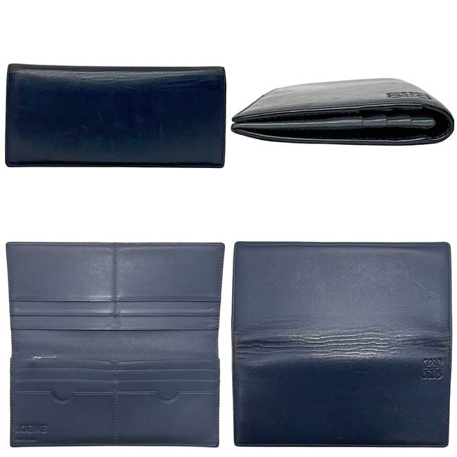 ロエベ 二つ折り 長財布 ネイビー アナグラム 109.80.978 財布 - メルカリ