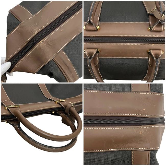 ダンヒル ボストンバッグ ブラウン グレー 旅行鞄 PVC レザー 中古