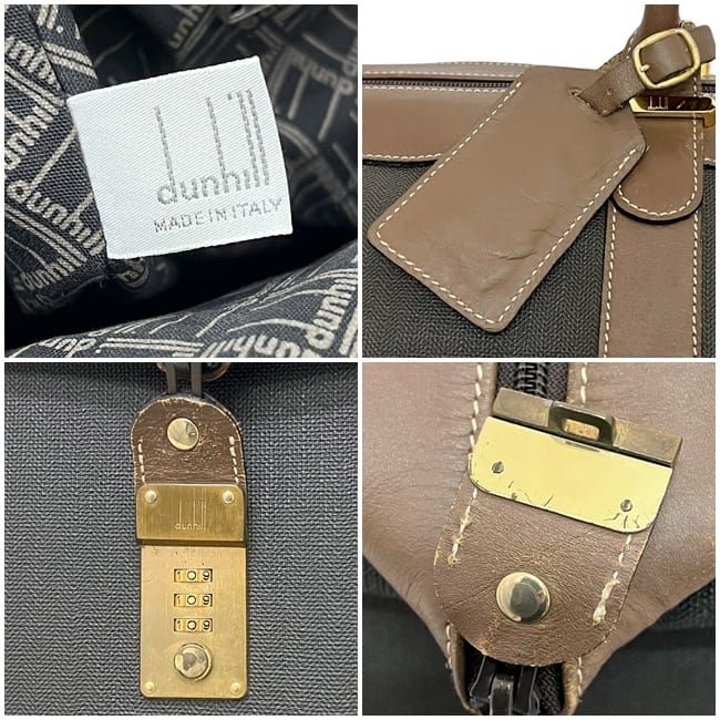 ダンヒル ボストンバッグ ブラウン グレー 旅行鞄 PVC レザー 中古