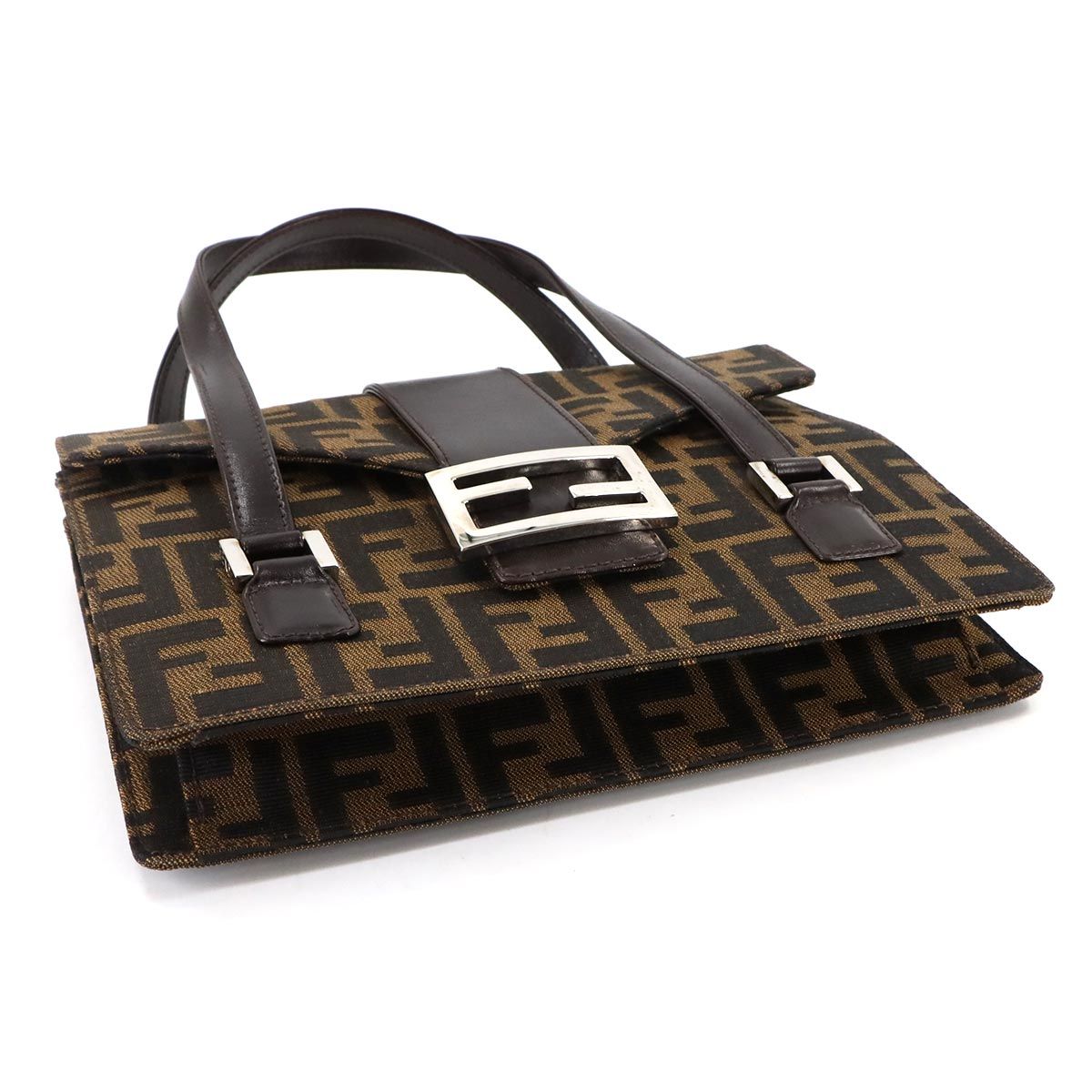 新品同様 フェンディ FENDI ズッカ ハンド バッグ キャンバス レザー