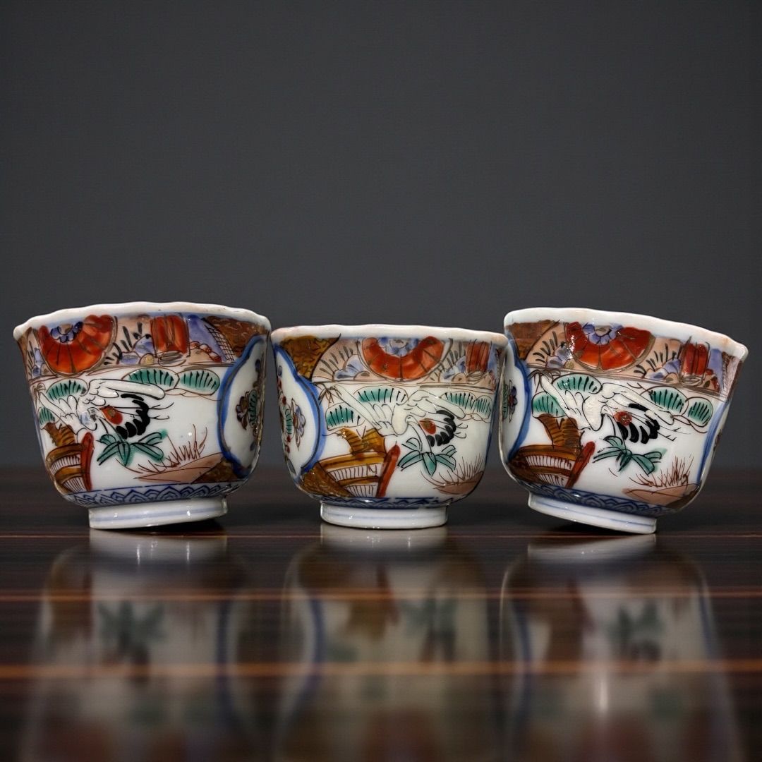 某有名オークション購入 鶴と亀 江戸時代 明治時代 古伊万里色絵金彩