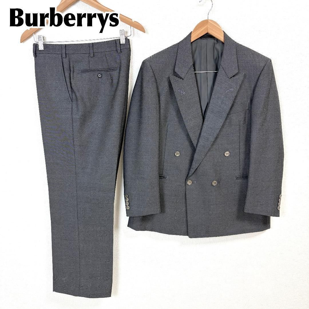 バーバリー スーツパンツセット ビジネス ロゴボタン 総柄 グレー バーバリー ロゴボタン ダブルスーツセットアップ 94-84ダークグレー