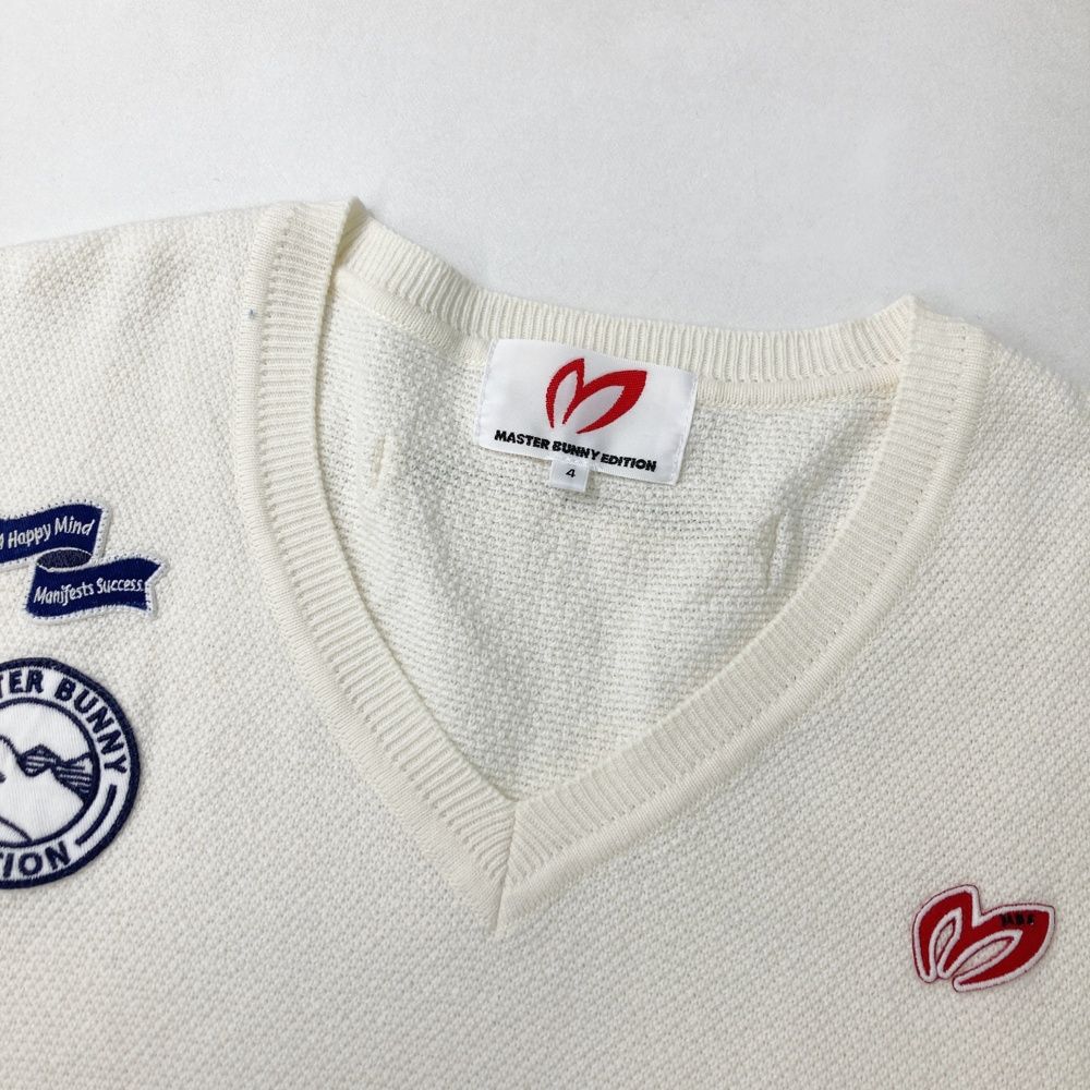 新作 マスターバニーエディション Vネック ニットセーター ホワイト ゴルフ サイズ：4 MASTER BUNNY EDITION マスターバニーエディション Vネック