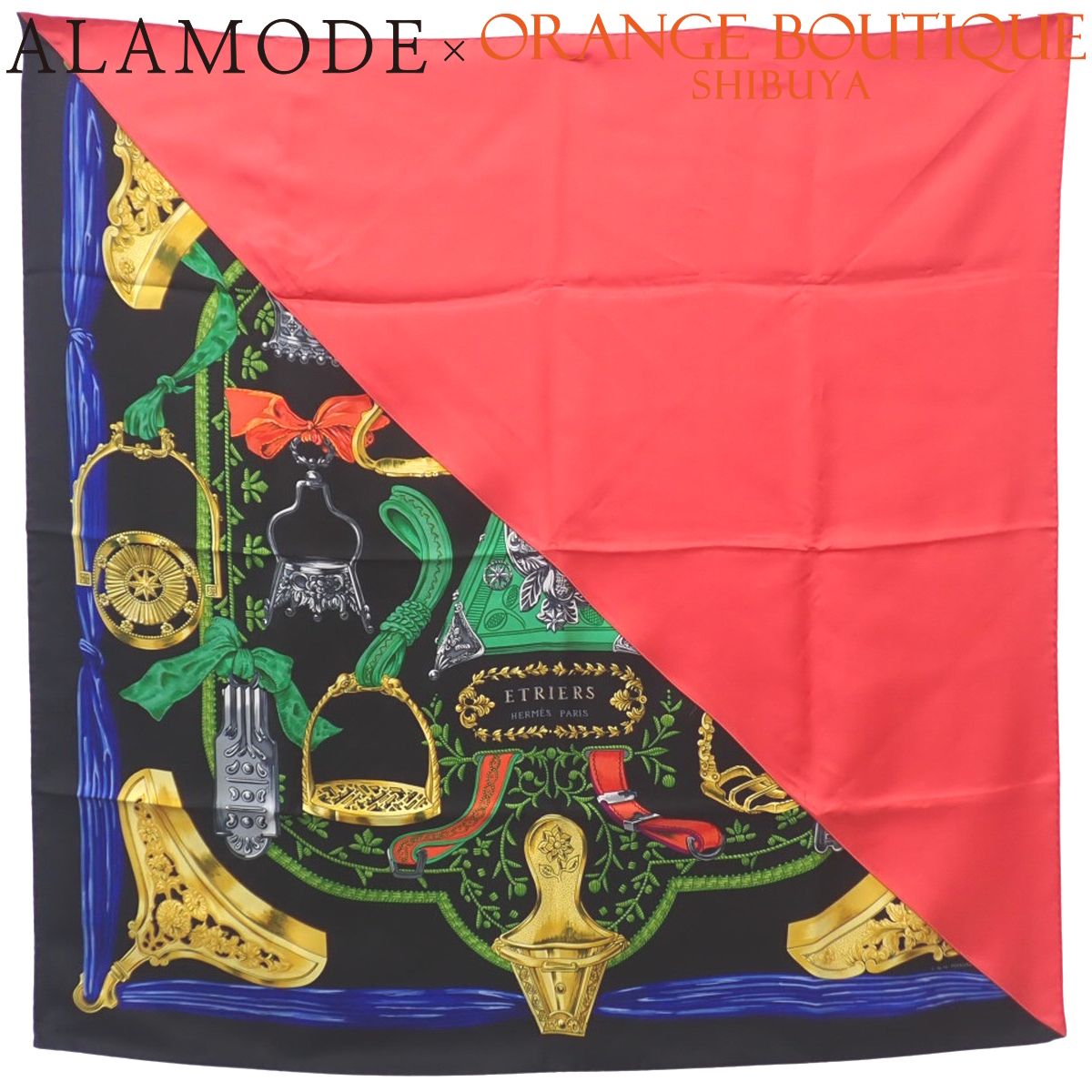 エルメス ETRIERS スカーフ 赤金 HERMES(エルメス) ETRIERS 鎧 F.de LA PERRIERE カレ90 レッド赤