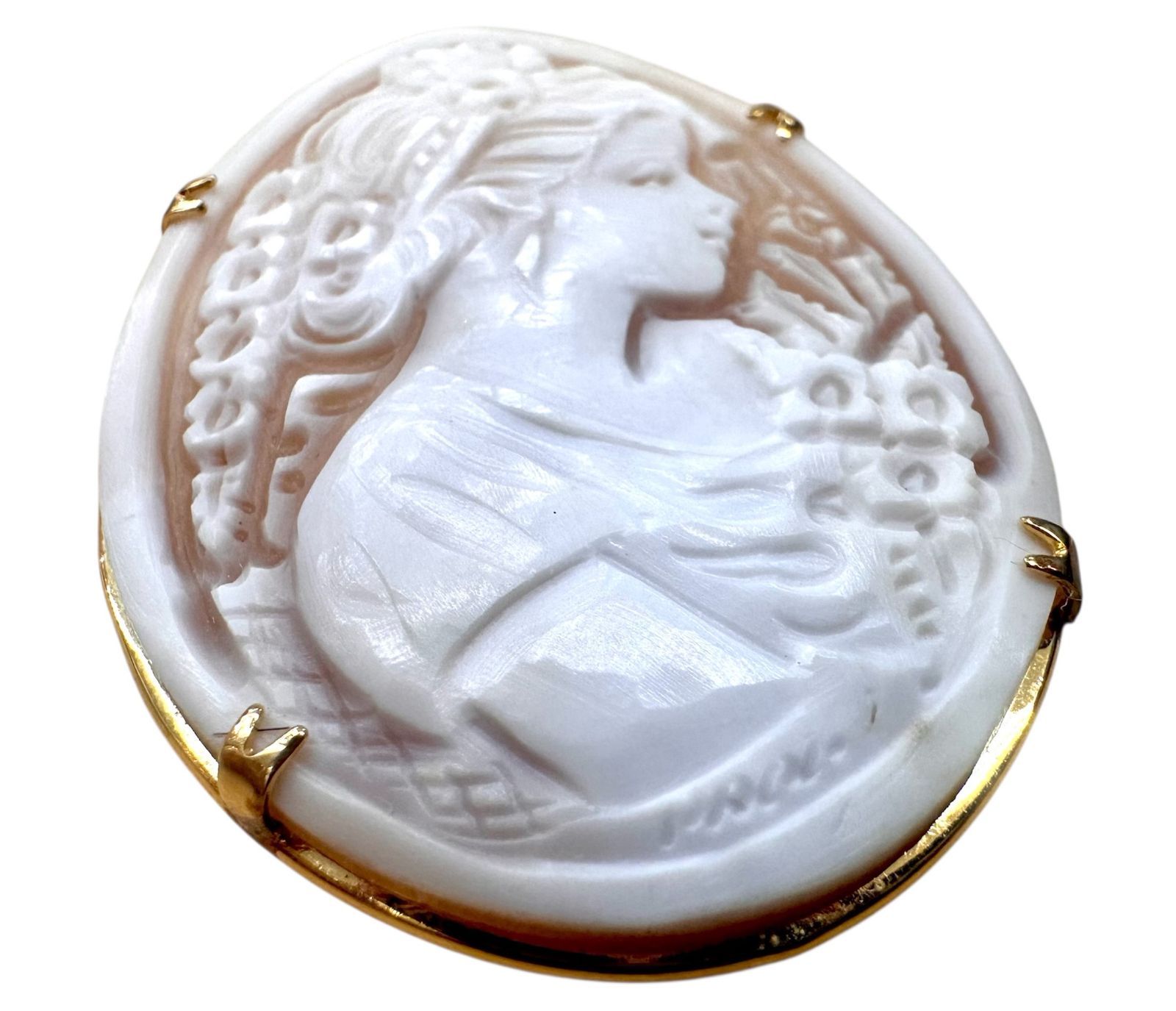 亘】美品 カメオ シェル ブローチ ペンダントトップ 美しい女性の横顔