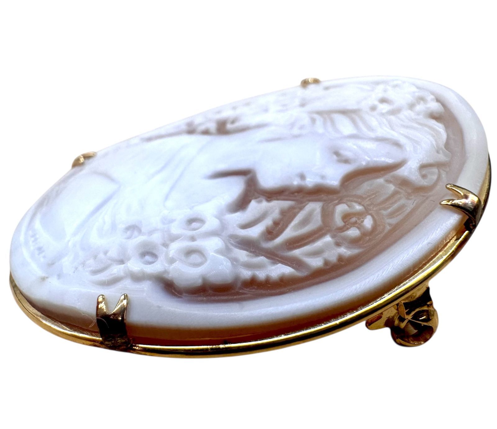 亘】美品 カメオ シェル ブローチ ペンダントトップ 美しい女性の横顔