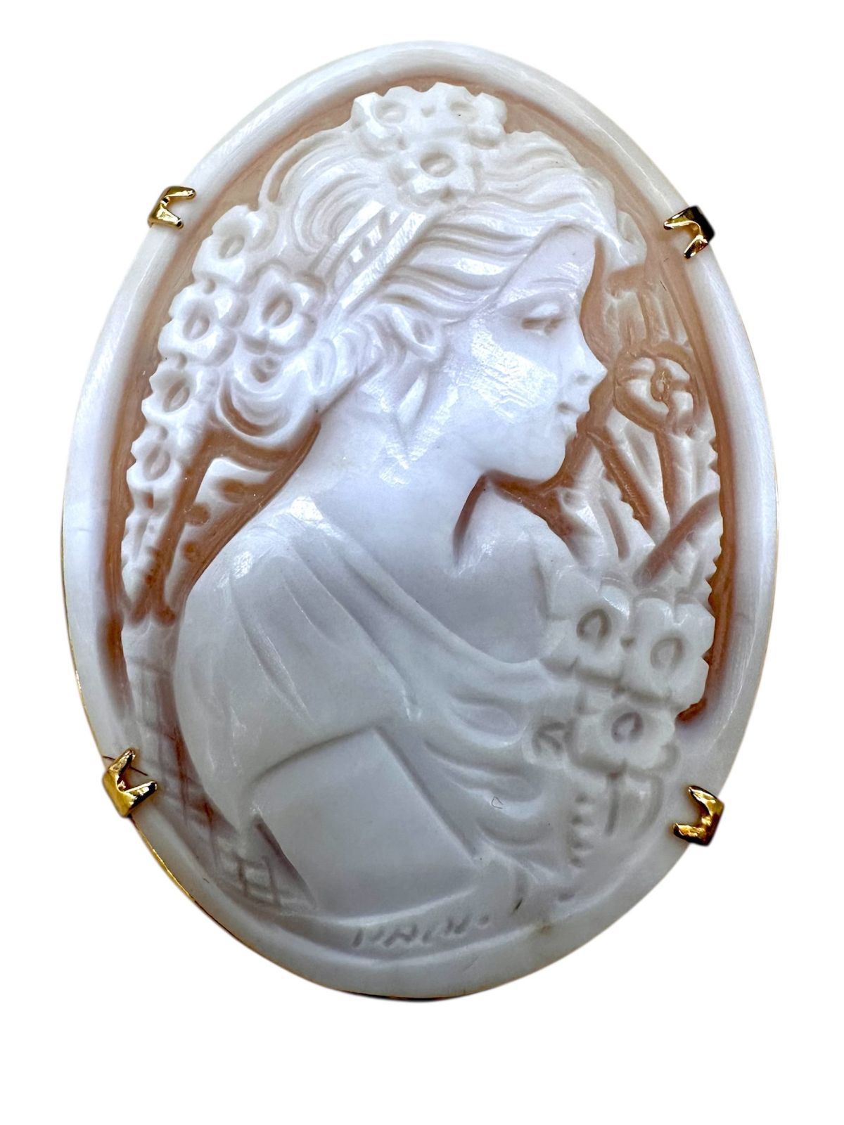 亘】美品 カメオ シェル ブローチ ペンダントトップ 美しい女性の横顔