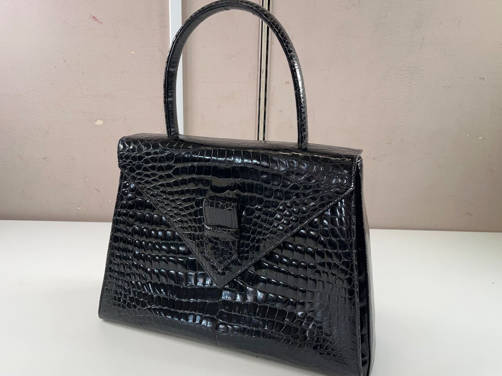 ☆希少 Eolique 西ドイツ製 クロコダイル ハンドバッグ 黒 