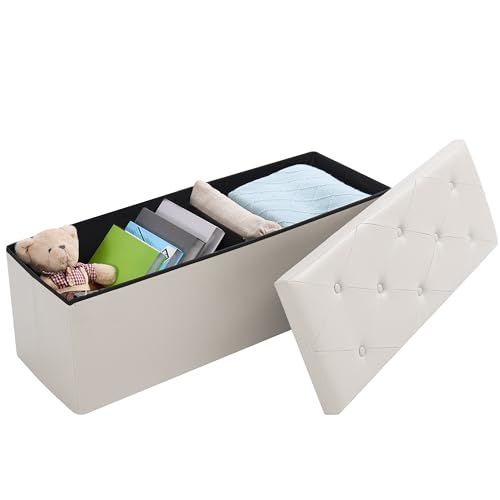 VECELO 収納スツール オットマン 収納ベンチ 収納ボックス 幅110 奥行き38 高さ38 CM 耐荷重100 kg 折り畳み 踏み台 足置き リビング 玄関 寝室適用 おもちゃ箱 洋服収納 化粧品収納ボックス ベージュ 2 c 712687