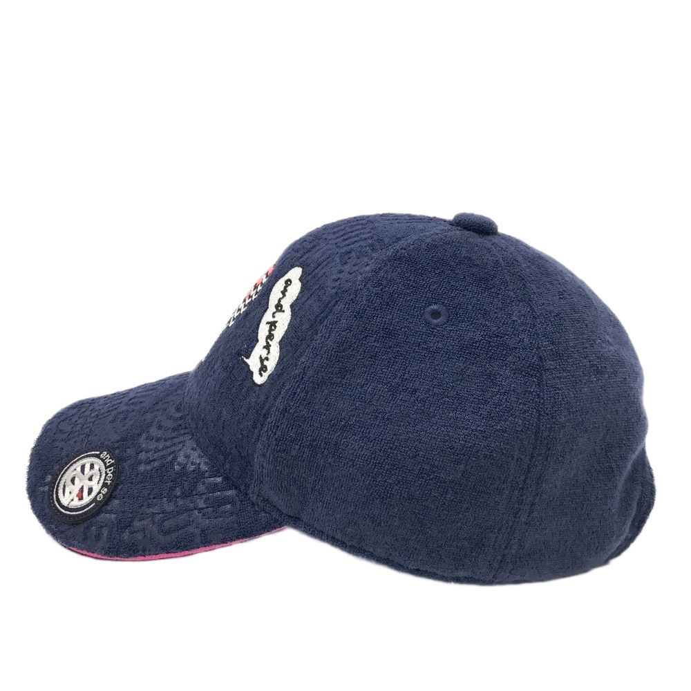 AND PER SE アンパスィ キャップ パイル 総柄 ネイビー系