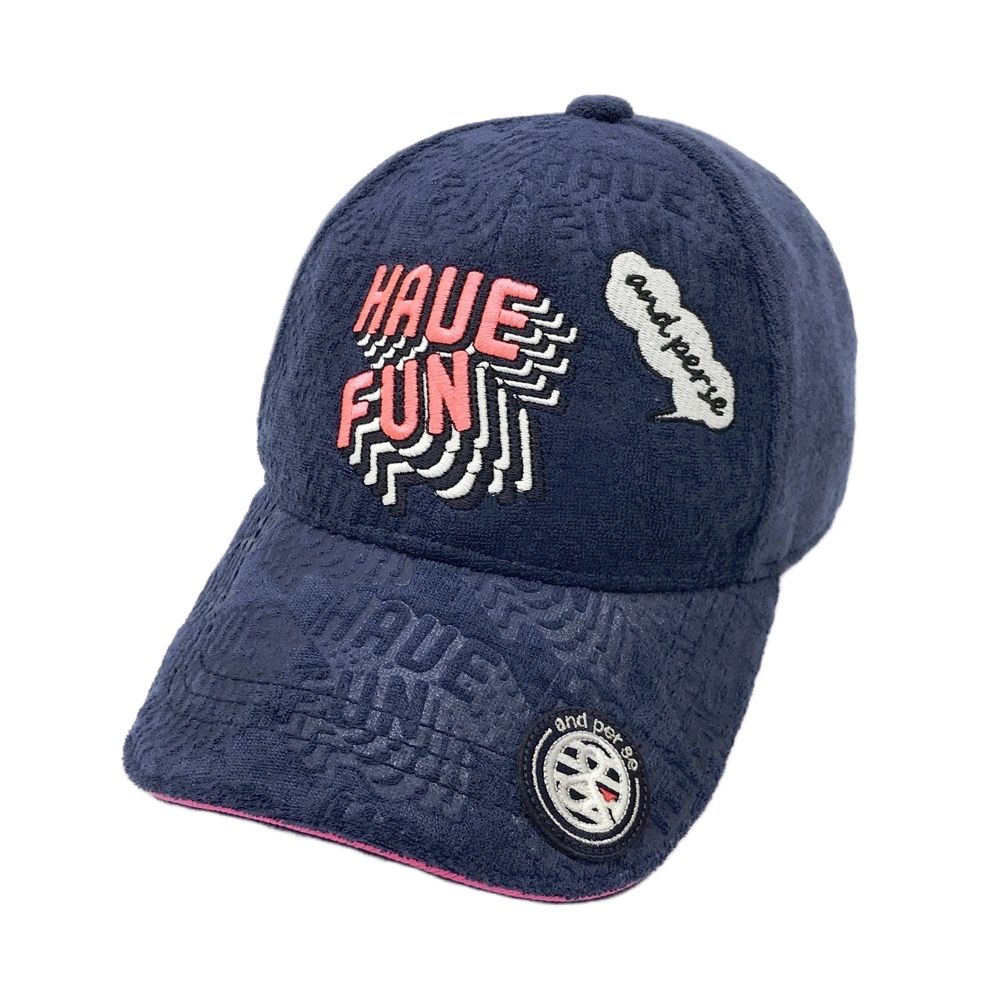 AND PER SE アンパスィ キャップ パイル 総柄 ネイビー系