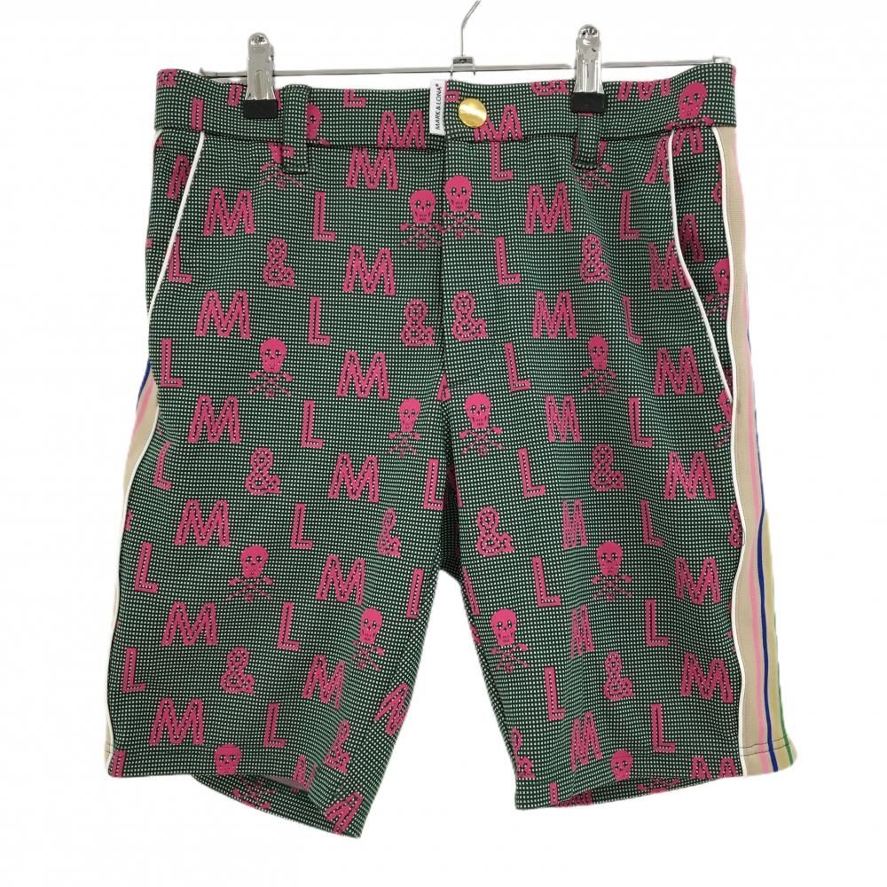 超美品】マークアンドロナ ハーフパンツ ダークグリーン×ピンク ロゴ総