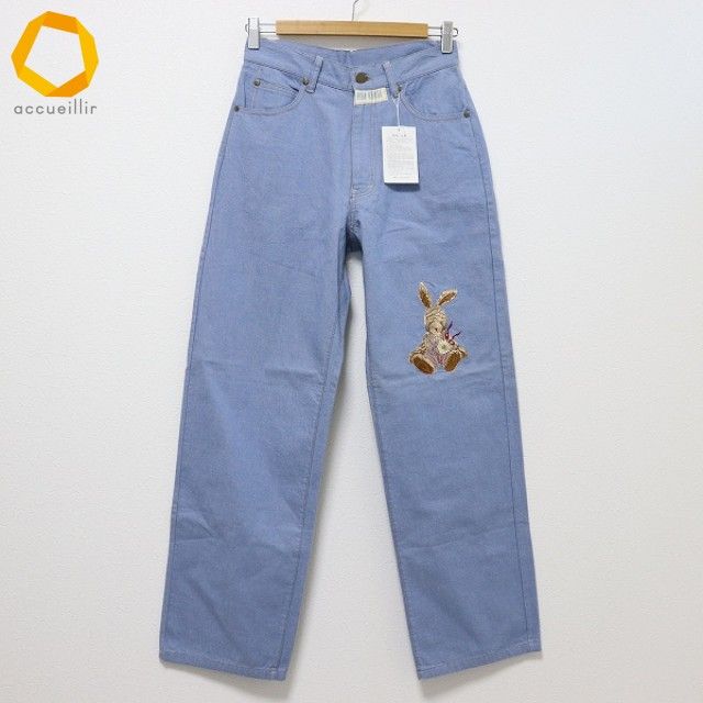 PINK HOUSE ウサギ刺繍デニムパンツ ピンクハウス PINKHOUSE パンツ デニム ジーパン ロゴ ボタン うさぎ