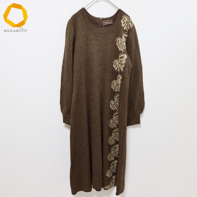 P 美品　大きいサイズ　サイトウトヨコ　ニット　ワンピース 斉藤都世子 サイトウトヨコ ニット ワンピース ロング 蝶 ラメ