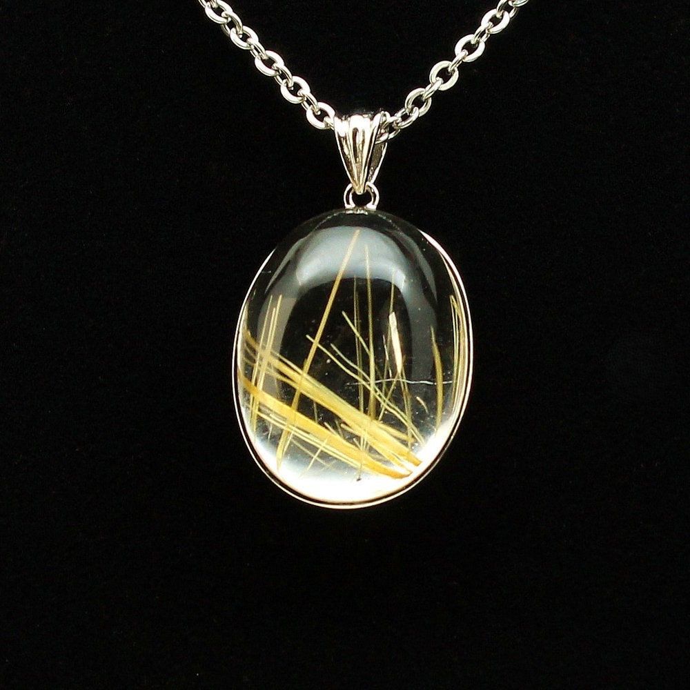 しなやかな太針 タイチンルチルクォーツ ネックレストップ ゴールド