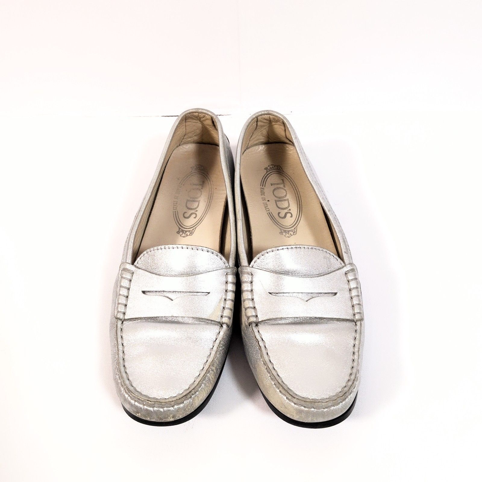 TOD'S シルバー ローファー イタリア製◎【TOD'S】トッズ メタリック レザー ローファー シューズ