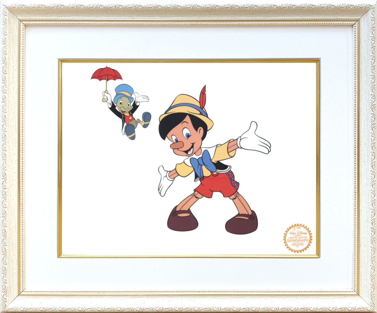 ディズニー セル画「ピノキオ&ジミニー2」展示用フック付 額縁カラー