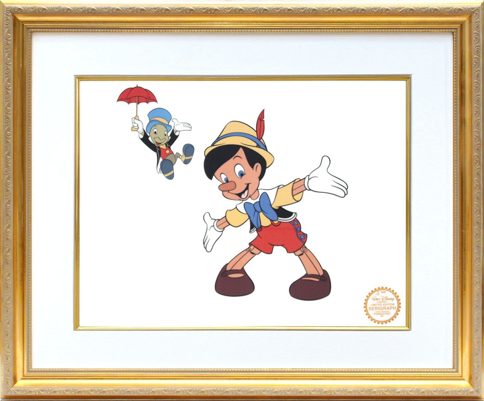 ディズニー セル画「ピノキオ&ジミニー2」展示用フック付 額縁カラー