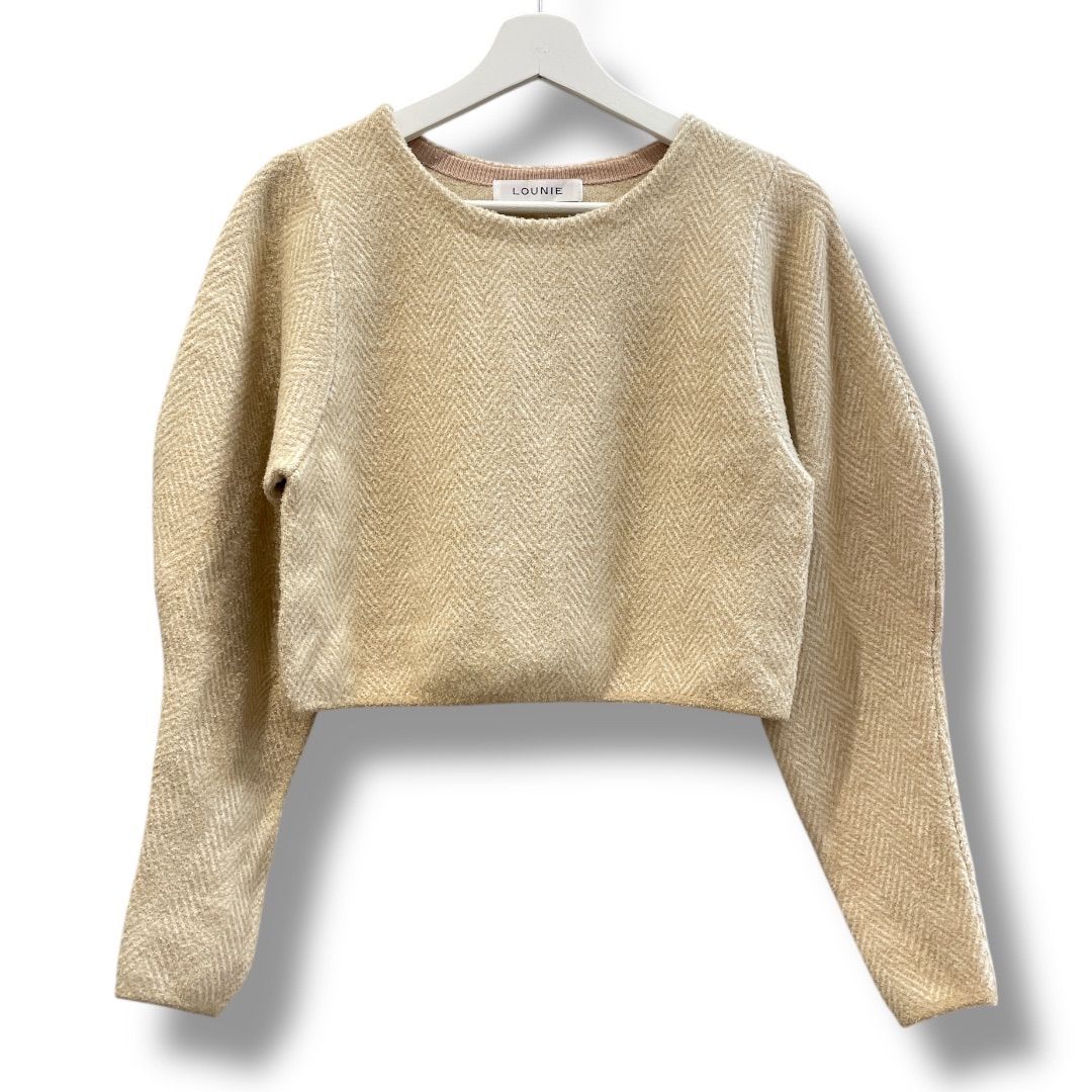 美品 LOUNIE ルーニィ ショート丈 ヘリンボーン ニットプル 美品 LOUNIE ルーニィ ショート丈 ヘリンボーン ニットプル