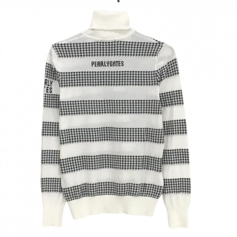 美品】パーリーゲイツ タートルネックセーター 白×黒 ボーダー 千鳥格