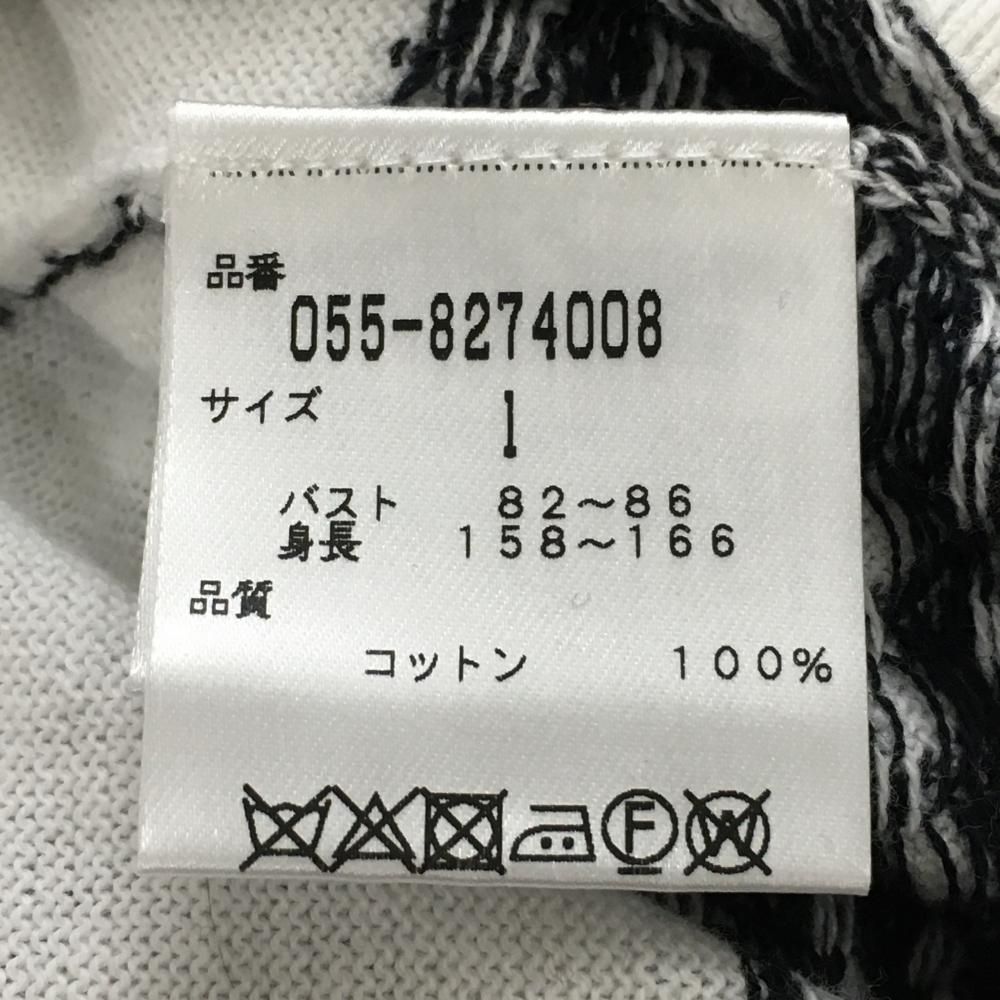 美品】パーリーゲイツ タートルネックセーター 白×黒 ボーダー 千鳥格