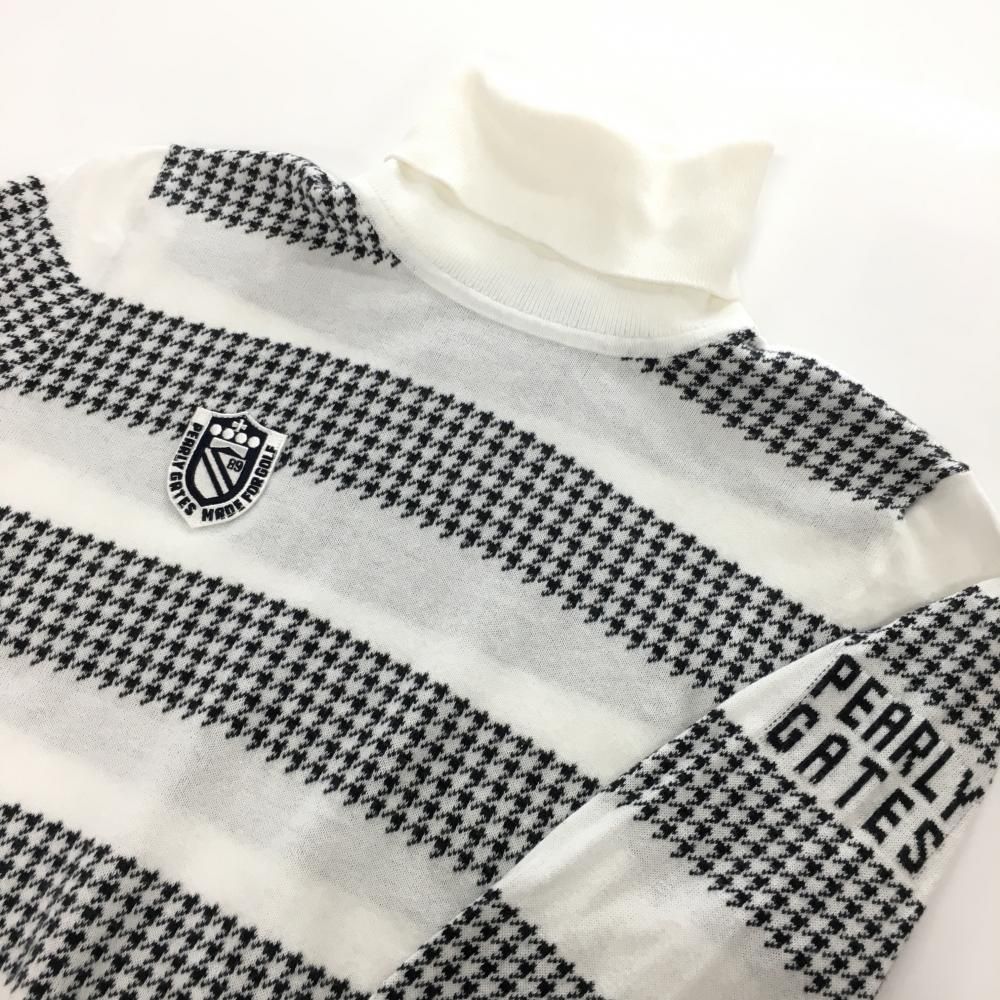 美品】パーリーゲイツ タートルネックセーター 白×黒 ボーダー 千鳥格
