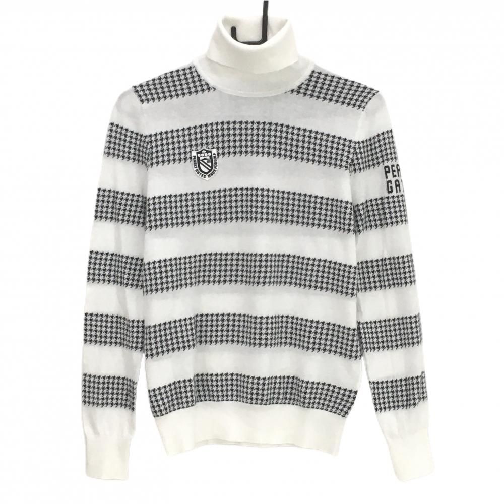 PEARLYGATES パーリーゲイツ 千鳥格子切替ニット 白黒 0 ゴルフ 美品】パーリーゲイツ タートルネックセーター 白×黒 ボーダー 千鳥格