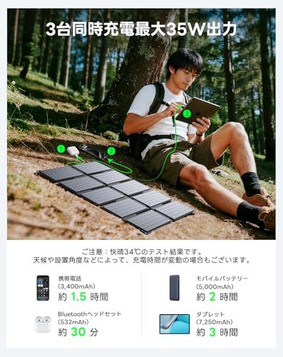  BigBlue ソーラーパネル 太陽光パネル ソーラー充電器 35 W PD 25 W快速充電 USB-A|Type-C 3ポート 折り畳み式 携帯便利 小型 チャージャー コンパクト IP 68防水 折りたたみ式 携帯充電器 単結晶 25. 8 e 155 c 76 その他 キッチン 食器