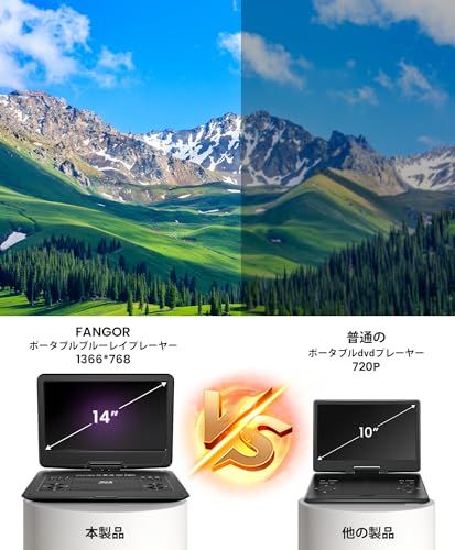 FANGOR ポータブルブルーレイプレーヤー 16.3型 HDMI出力対応 高精細14インチ270度回転TFT液晶 CPRM 5時間連続再生 バッテリー内蔵 車載 日本語取扱説明書 ブラック a 4 dc 5867