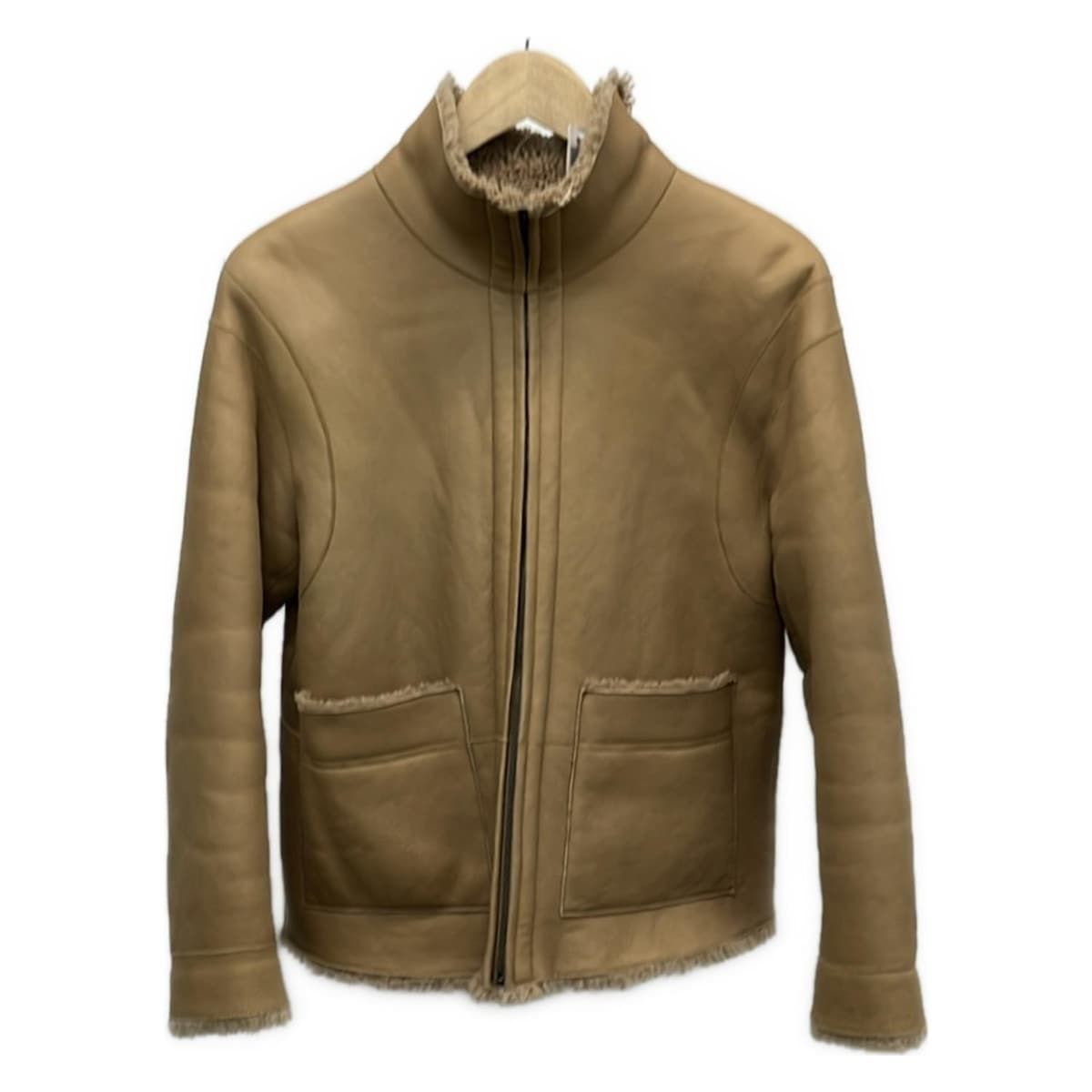 セオリーリュクス　ノーカラーレザージャケット　ブラウン　ベージュ　38 theory luxe(セオリーリュクス) コート サイズ038 M レディース美品