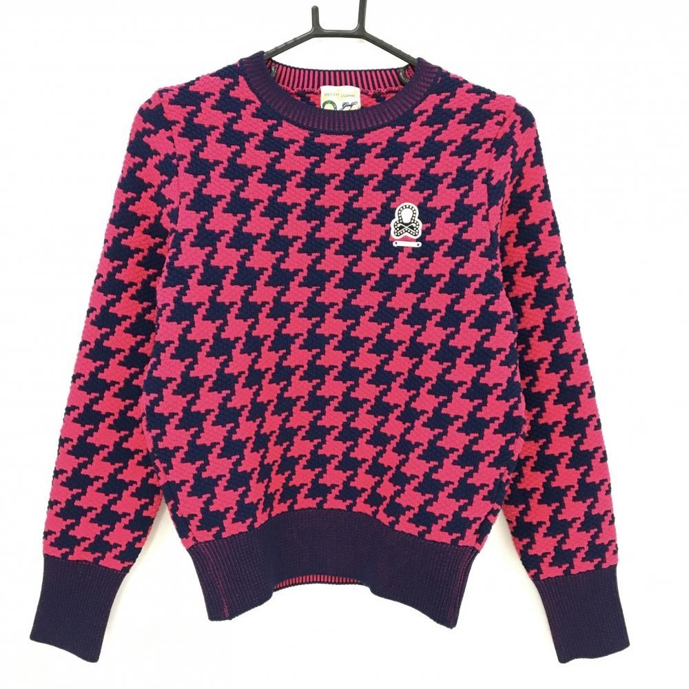 希少　マークアンドロナ　ニット　ピンク　セーター　レディース　サイズ３８　M 超美品】マークアンドロナ セーター ピンク×ネイビー 千鳥格子風編み