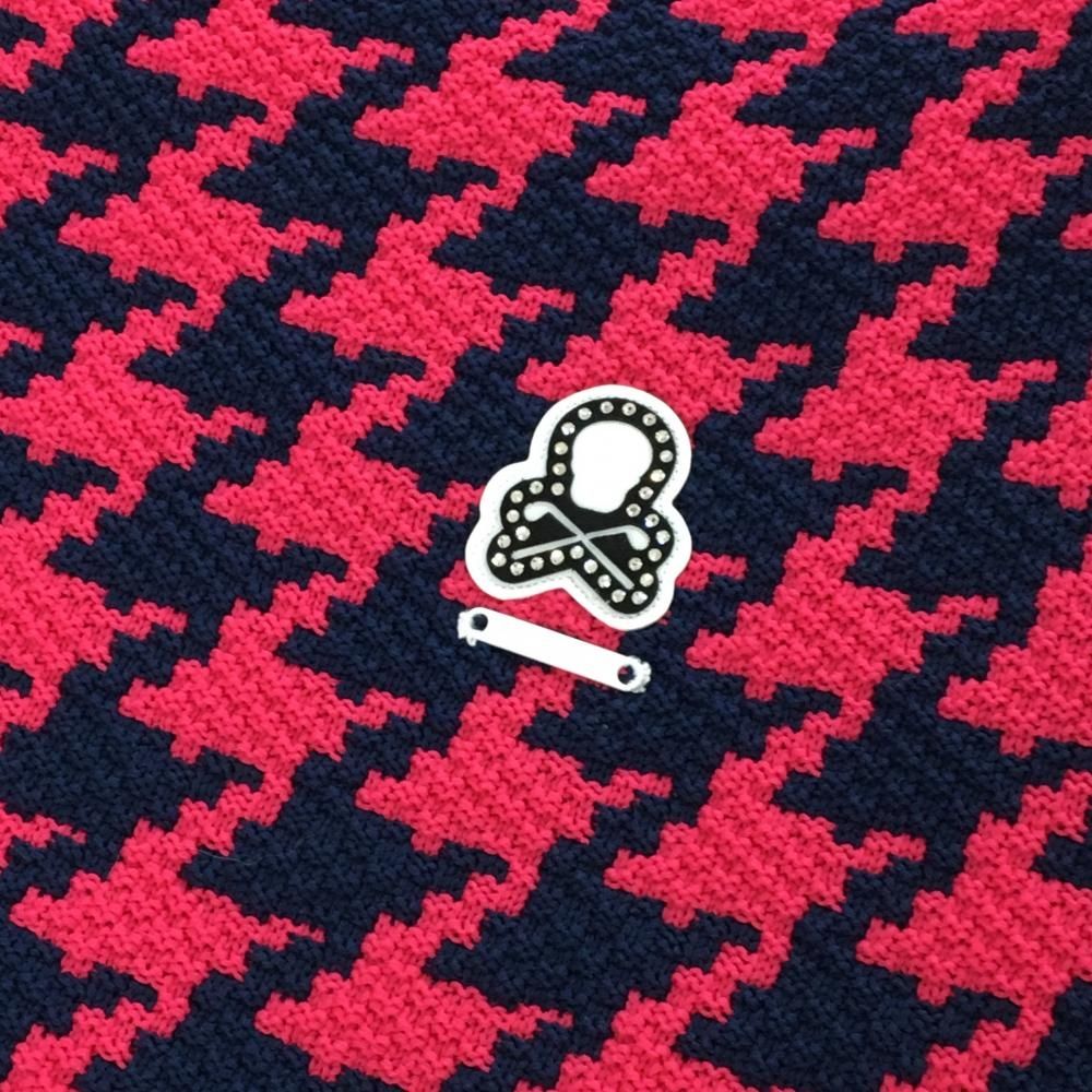 超美品】マークアンドロナ セーター ピンク×ネイビー 千鳥格子風編み