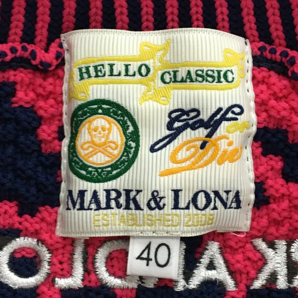 超美品】マークアンドロナ セーター ピンク×ネイビー 千鳥格子風編み