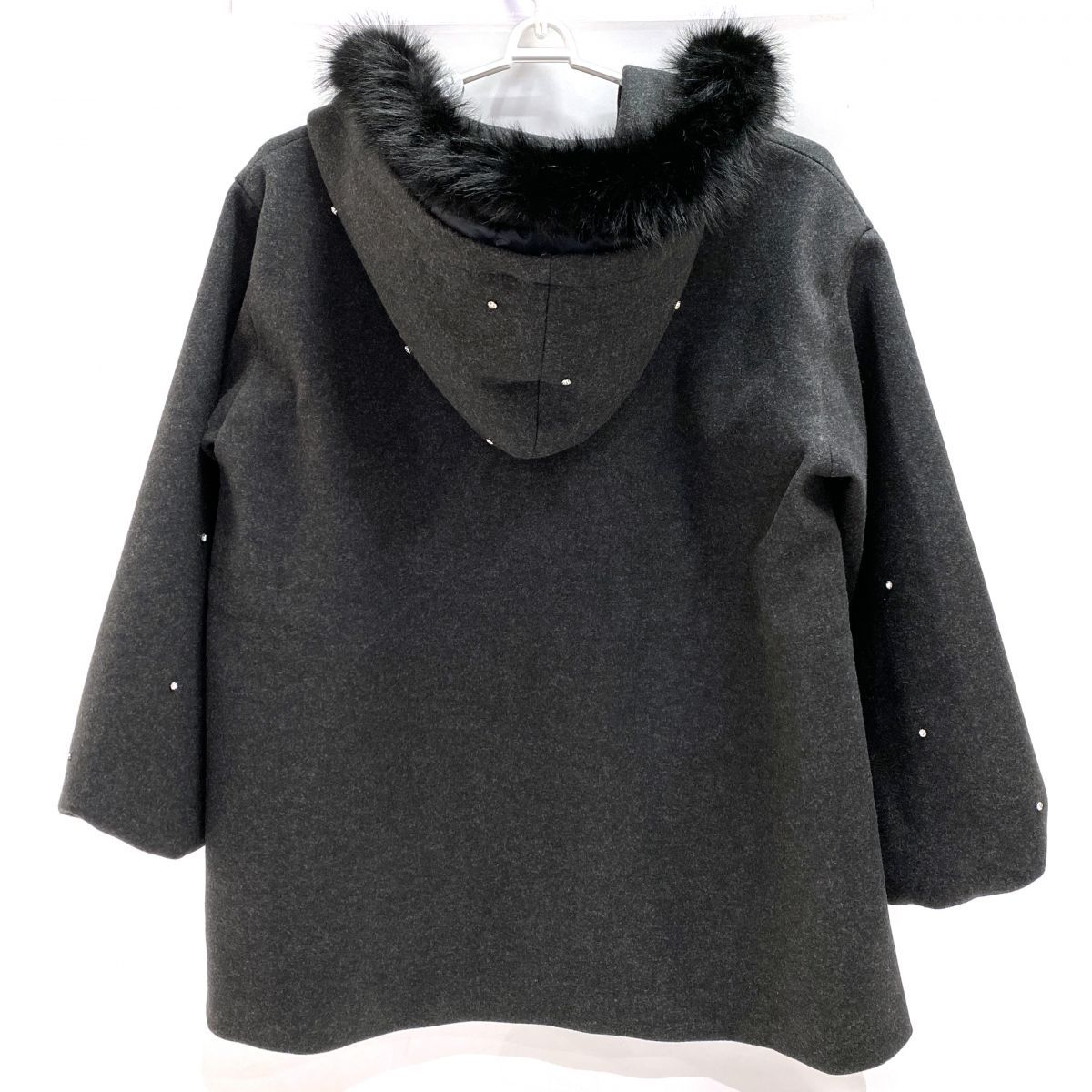 NICE CLAUP ナイスクラップ フードフェイクファービジューミドルコート